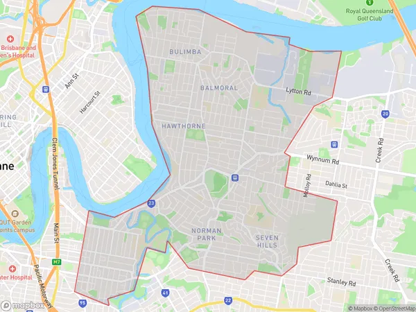 Brisbane Inner East, Queensland Polygon Area Map