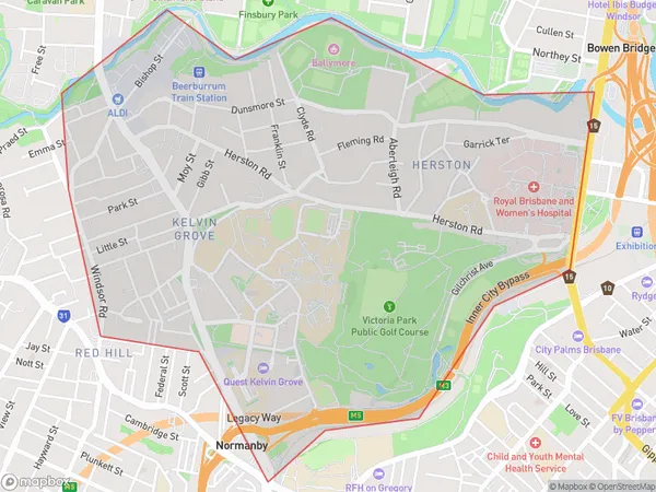 Kelvin Grove Herston, Queensland Polygon Area Map