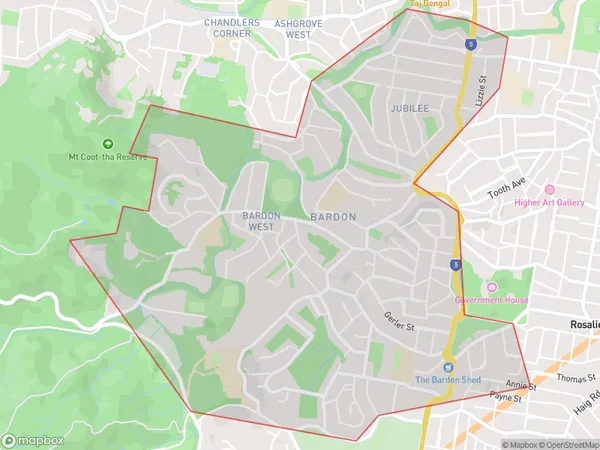 Bardon, Queensland Polygon Area Map