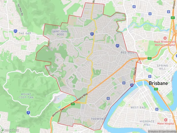 Brisbane Inner West, Queensland Polygon Area Map