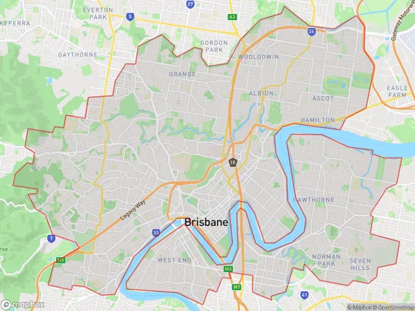 Brisbane Inner City, Queensland Polygon Area Map