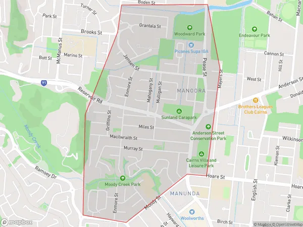 Manoora, Queensland Polygon Area Map