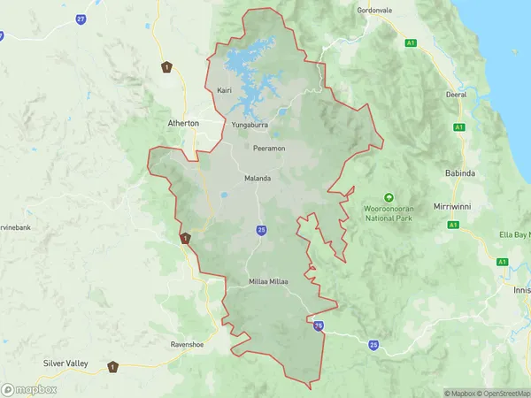 Postal Code 4872 Regions Map for Malanda - Yungaburra