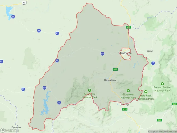 AU PostCode 4383 Suburbs Map for Stanthorpe Region