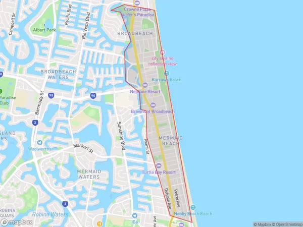 ZipCode 4218 Areas Map for Mermaid Beach - Broadbeach