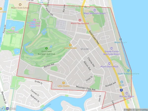 Miami, Queensland Polygon Area Map