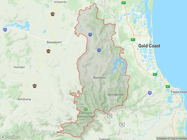 Gold Coast Hinterland, Queensland Polygon Area Map