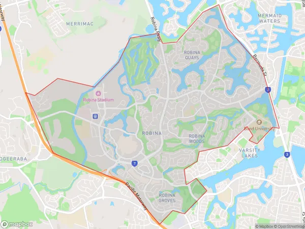 AU PostCode 4226 Suburbs Map for Robina