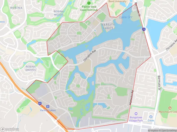 Varsity Lakes, Queensland Polygon Area Map