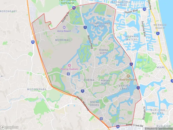 Robina, Queensland Polygon Area Map