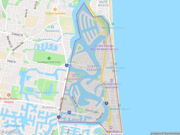 Surfers Paradise, Queensland Polygon Area Map