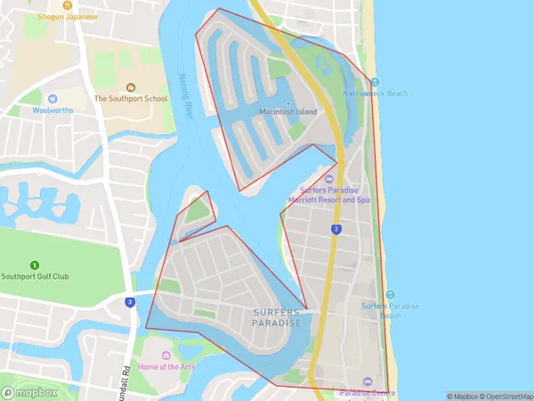 Surfers Paradise North, Queensland Polygon Area Map