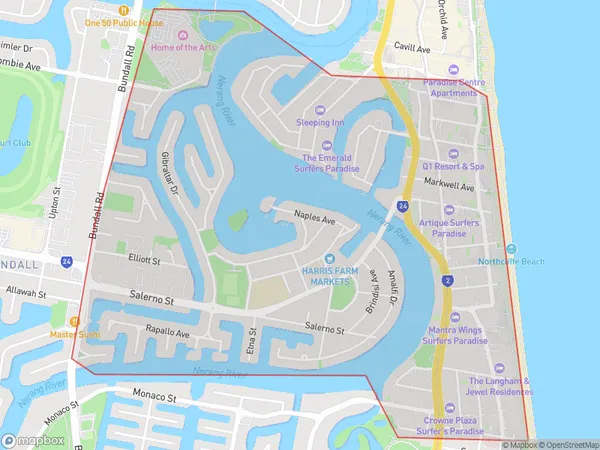 Surfers Paradise South, Queensland Polygon Area Map