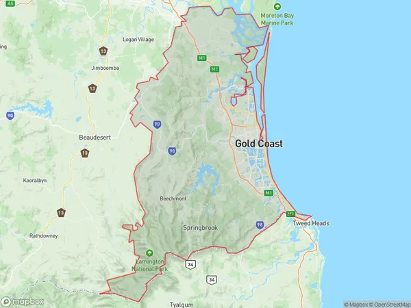 Gold Coast, Queensland Polygon Area Map