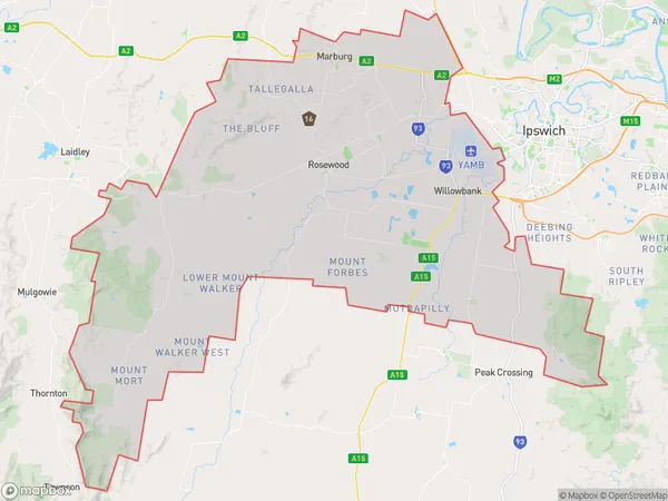 AU PostCode 4307 Suburbs Map for Rosewood