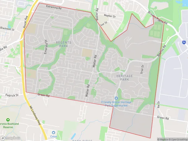 AU PostCode 4118 Suburbs Map for Regents Park - Heritage Park