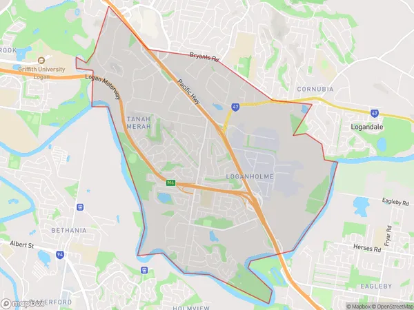 AU PostCode 4128 Suburbs Map for Loganholme - Tanah Merah