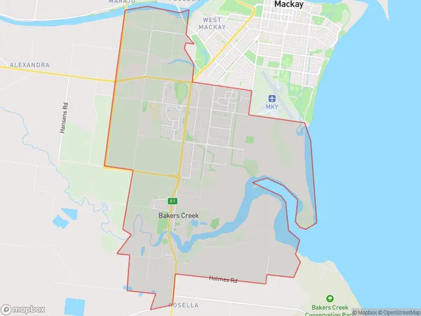 AU PostCode 4740 Suburbs Map for Ooralea - Bakers Creek