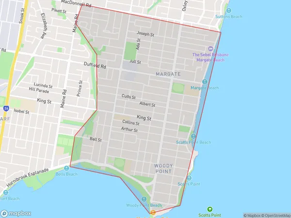 AU PostCode 4019 Suburbs Map for Margate - Woody Point