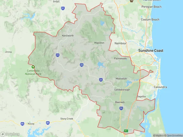 Sunshine Coast Hinterland, Queensland Polygon Area Map