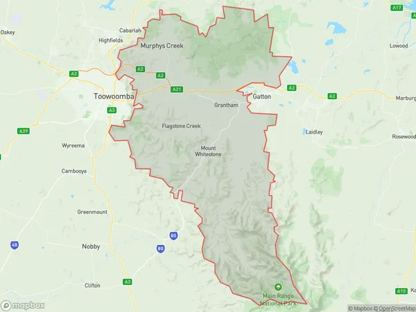 AU PostCode 4352 Suburbs Map for Lockyer Valley - West