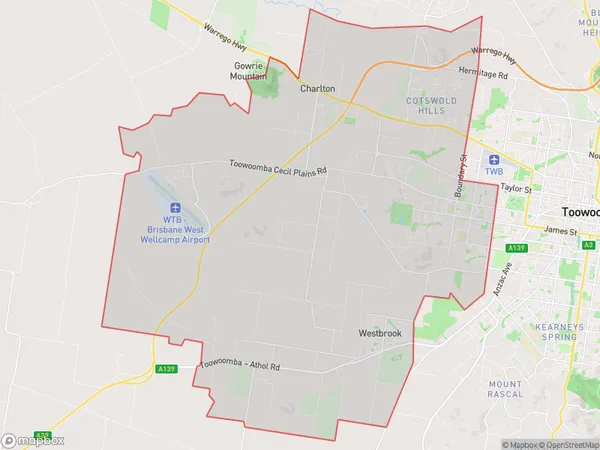 Postal Code 4350 Regions Map for Toowoomba - West