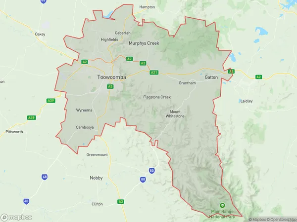 Toowoomba, Queensland Polygon Area Map