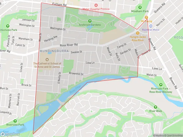 AU PostCode 4812 Suburbs Map for Mundingburra