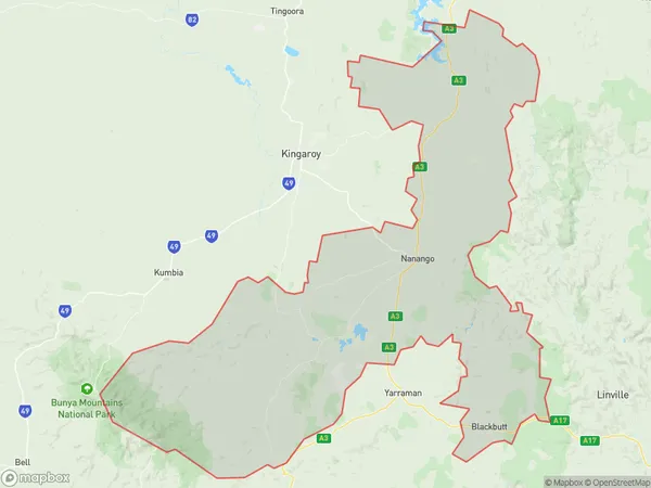 AU PostCode 4615 Suburbs Map for Nanango