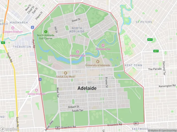 Adelaide City, South Australia Polygon Area Map