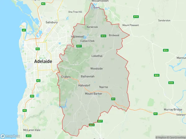 Adelaide Hills, South Australia Polygon Area Map