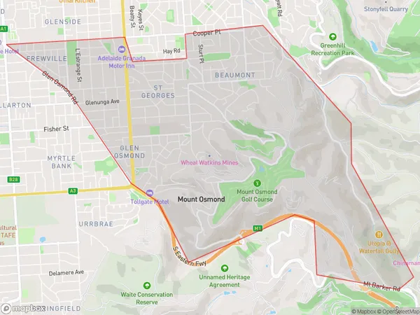 AU PostCode 5063 Suburbs Map for Glenside - Beaumont