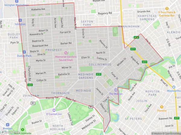 Prospect Walkerville, South Australia Polygon Area Map