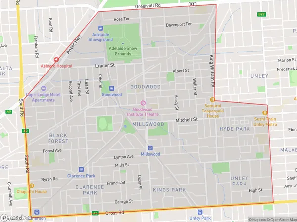 AU PostCode 5035 Suburbs Map for Goodwood - Millswood