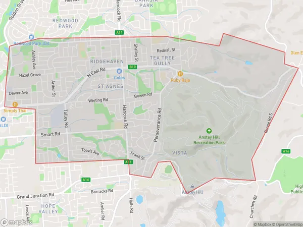 St Agnes Ridgehaven, South Australia Polygon Area Map