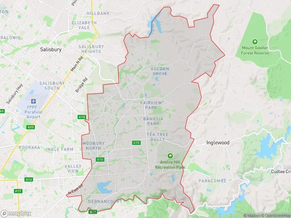 Tea Tree Gully, South Australia Polygon Area Map