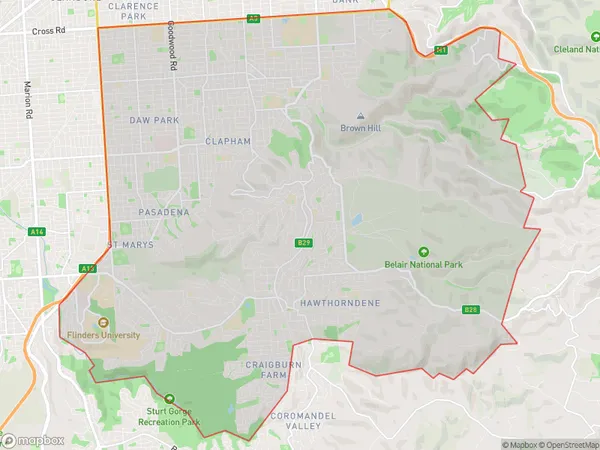 Mitcham, South Australia Polygon Area Map