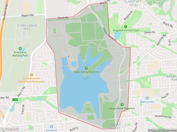 Happy Valley Reservoir, South Australia Polygon Area Map