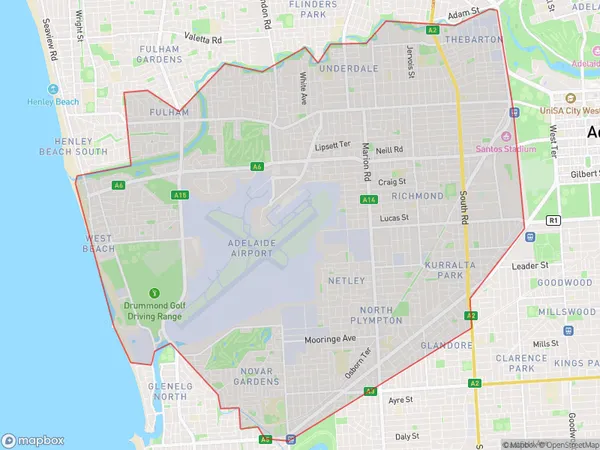 West Torrens, South Australia Polygon Area Map