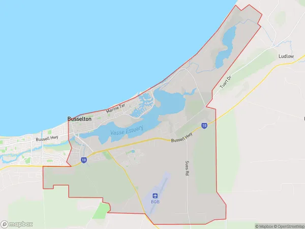 Busselton East, Western Australia Polygon Area Map