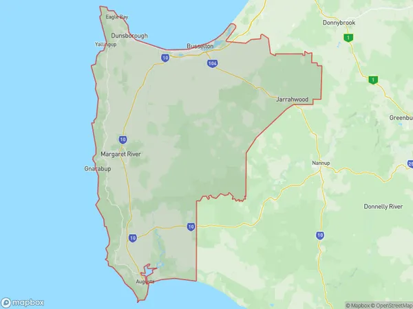 Augusta Margaret River Busselton, Western Australia Polygon Area Map