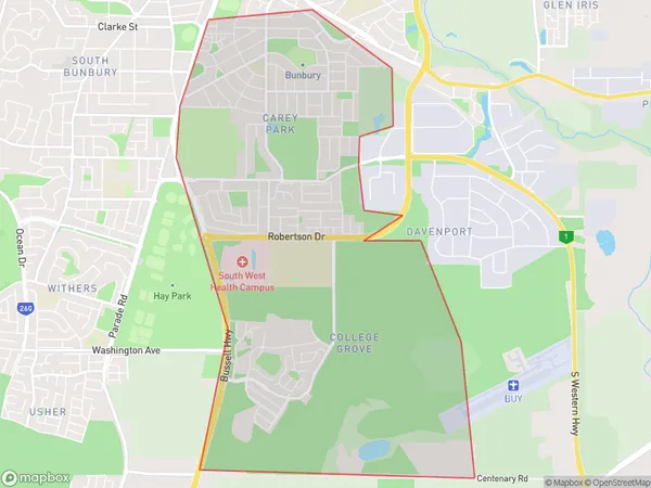 College Grove Carey Park, Western Australia Polygon Area Map