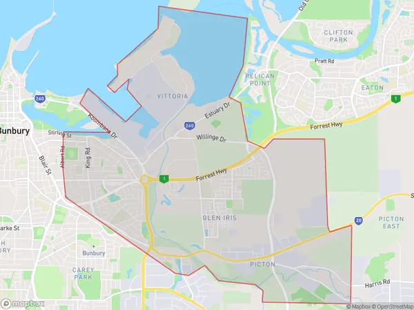 East Bunbury Glen Iris, Western Australia Polygon Area Map