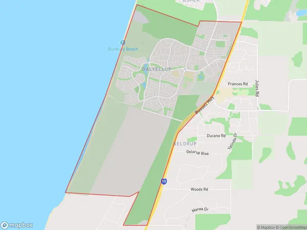 Dalyellup, Western Australia Polygon Area Map