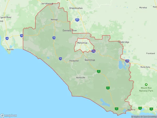 AU PostCode 6258 Suburbs Map for Pemberton