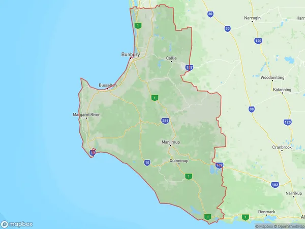 Bunbury, Western Australia Polygon Area Map