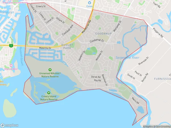 Mandurah South, Western Australia Polygon Area Map