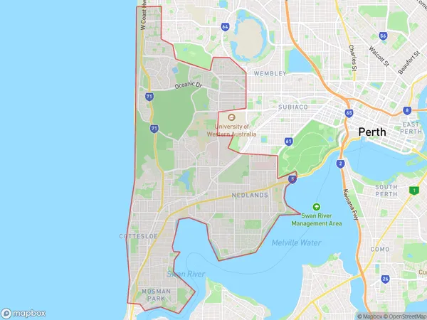 Cottesloe Claremont, Western Australia Polygon Area Map