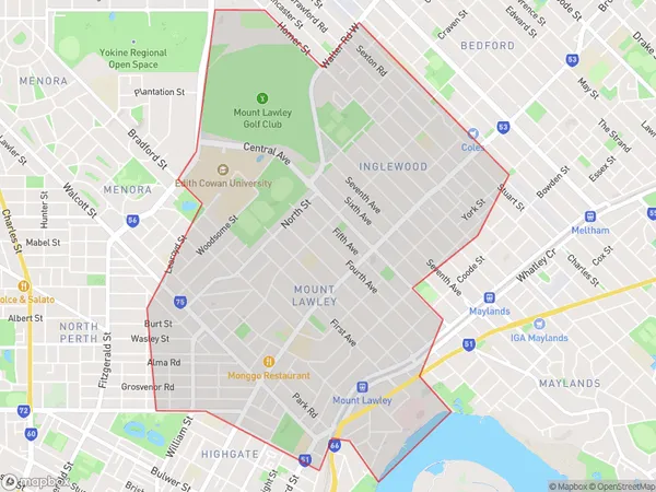 Mount Lawley Inglewood, Western Australia Polygon Area Map