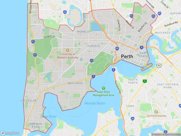 Perth Inner, Western Australia Polygon Area Map